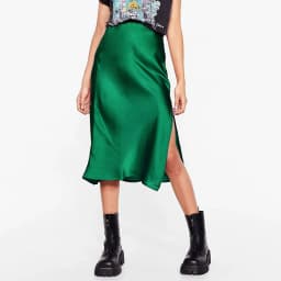 High End Acetate Fiber Satin Skirts Women Elegant Elastic Waist Side Split Midi Skirt Woman Fashion Party A-Line Bodycon Skirts