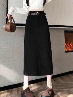 Zoki Retro Belt Red Corduroy Skirts Women High Waist Slim Sweet Midi Skirt Fall Winter Vintage Lady Elegant Slit Korean Skirts