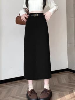Zoki Retro Belt Red Corduroy Skirts Women High Waist Slim Sweet Midi Skirt Fall Winter Vintage Lady Elegant Slit Korean Skirts