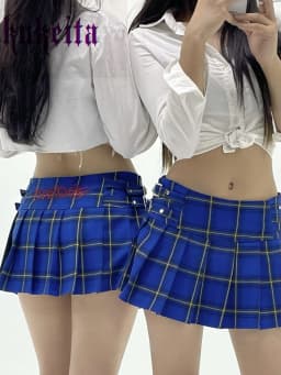 Y2K Cute Sexy Micro Skirt Harajuku Red Green Blue Plaid Pleated Mini Skirt Female Summer Low Waist Preppy Style Shorts Skirt