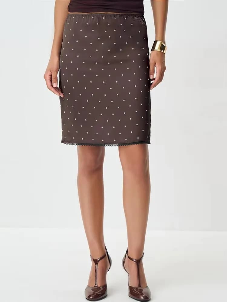 Fantoye Patchwork Print Polka Dot Lace Women Skirt White High Waist Casual Y2k Skirt Female Autumn Slim Elegant Streetwear 2026