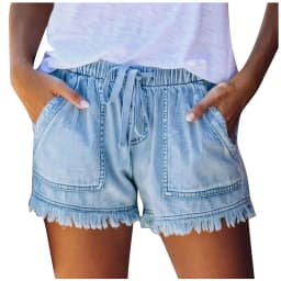 New Arrival Casual Summer Hot Sale Pocket Jeans Denim Women Shorts High Waists Tassel Bandage sexy short Jeans Skirts