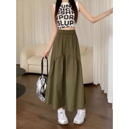 Fashionable Pleated  Skirt for Short Women Summer New Korean Style Design Sense Elastic Waist Long Skirt Women's Dress