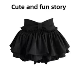 Black Ballet Style Puffy Short Skirt Women's High Waist Commute Style Baking Cake Skirt Small Size College Style Skirt