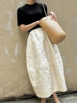 New Chinese Style Embossed Floral Half Skirt Casual Women's Summer Bloom Long Skirt High Waist A-Line Pure Color Skirt