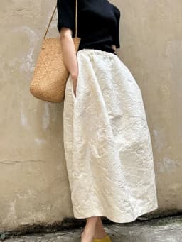 New Chinese Style Embossed Floral Half Skirt Casual Women's Summer Bloom Long Skirt High Waist A-Line Pure Color Skirt