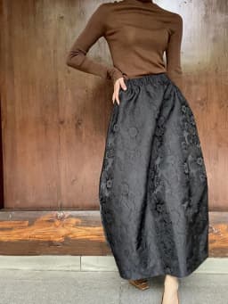 New Chinese Style Embossed Floral Half Skirt Casual Women's Summer Bloom Long Skirt High Waist A-Line Pure Color Skirt
