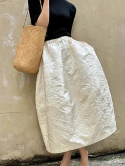 New Chinese Style Embossed Floral Half Skirt Casual Women's Summer Bloom Long Skirt High Waist A-Line Pure Color Skirt