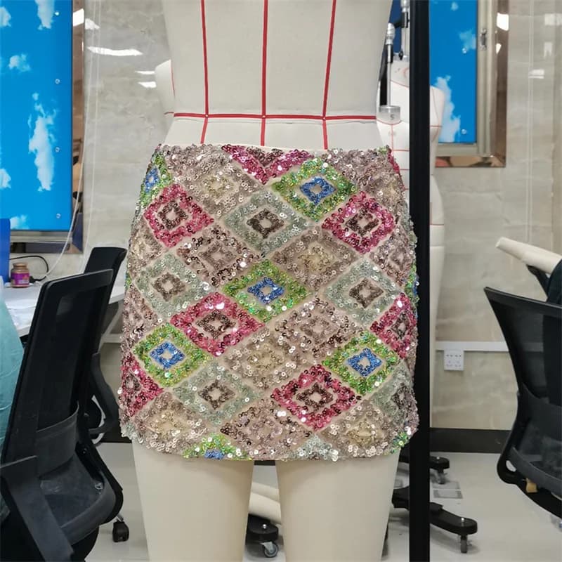 Summer Women Y2K Sparkly Sequin Mini Skirt Side Tie-up Low Waist Pencil Skirt Glitter Festival Rave Short Skirts Party Clubwear