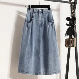 High Waist Denim Long Skirt Women New Arrival 2024 Spring Vintage Style Solid Color Loose Ladies Elegant A-line Skirts B3323