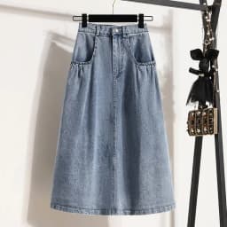 High Waist Denim Long Skirt Women New Arrival 2024 Spring Vintage Style Solid Color Loose Ladies Elegant A-line Skirts B3323