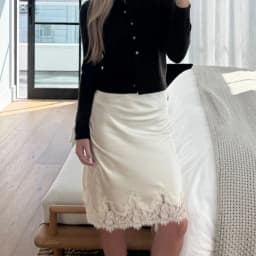 Women Satin Half Slip Skirts Lace Trim Elastic Waist Midi Skirt Elegant Silky Bodycon Knee Length Underskirts