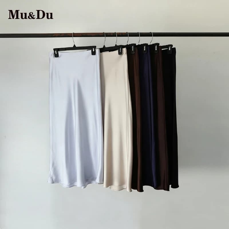 French Vintage Women's Satin Skirt Elegant Luxury New Fashion Slim Fit Office Ladies Mermaid Skirts Casual A-Line Long Skirt