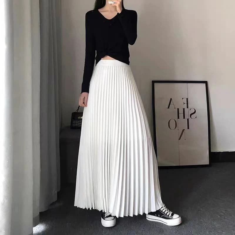 TFETTERS Brand Spring Clothes Women 2026 Autumn Fashion Casual Office Lady Pleated Skirt Women New Hight Waist Solid Long Skirt