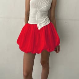 hirigin Women Y2K Bubble Skirt Elastic Waist Pleated Ruffle Hem A Line Mini Skirt Girls Cute Short Puffy Balloon Skirt