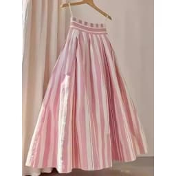 Retro High Waist A-Line Midi Skirt Women's Pink Striped Design Sensation Fashion Commute Sle Regular Thickness Summer...