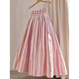 Retro High Waist A-Line Midi Skirt Women's Pink Striped Design Sensation Fashion Commute Sle Regular Thickness Summer...