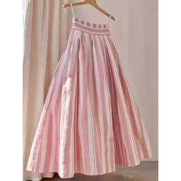 Retro High Waist A-Line Midi Skirt Women's Pink Striped Design Sensation Fashion Commute Sle Regular Thickness Summer...