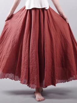 Women's Elegant High Waist Linen Maxi Skirt 2023 Summer Ladies Casual Elastic Waist 2 Layers Skirts Saia Feminina