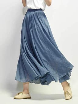 Women's Elegant High Waist Linen Maxi Skirt 2023 Summer Ladies Casual Elastic Waist 2 Layers Skirts Saia Feminina