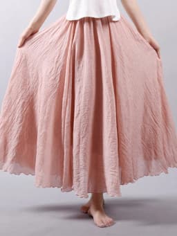 Women's Elegant High Waist Linen Maxi Skirt 2023 Summer Ladies Casual Elastic Waist 2 Layers Skirts Saia Feminina