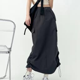 Y2K Women Retro Cargo Skirt American Pockets Bandage Slit Female High Waist Skirt Summer Streetwear All Match Ladies Mid Skirt