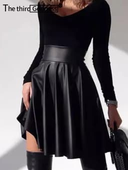 Sexy Black PU Leather Mini Skirt Women Elegant Fashion Short Skirts Womens Gothic Clothes Club Party High Waist Pleated Skirt HL