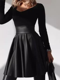 Sexy Black PU Leather Mini Skirt Women Elegant Fashion Short Skirts Womens Gothic Clothes Club Party High Waist Pleated Skirt HL