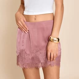 Y2k Half Slips for Under Dress Elegant Fashion Bodycon Skirt Women Silk Satin Pencil Skirt Lace Trim Low Rise Underskirts