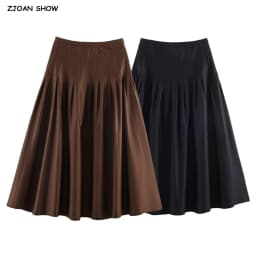 Vintage High Waist Package Hips Pleated Midi Long Skirt Coffee Spring Summer Women Long Skirts Femme Black