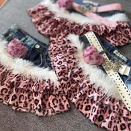 Y2K High Street Pink Panther Vintage Cowboy Splicing Short Skirts Fashion Leopard Pattern Millennium Abi Spicy Girl Half Skirts