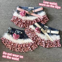 Y2K High Street Pink Panther Vintage Cowboy Splicing Short Skirts Fashion Leopard Pattern Millennium Abi Spicy Girl Half Skirts