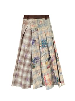 New Women Fashion Plaid Pleated Skirt Patchwork Casual Contrasting Colors A-Line Skirt Asymmetrical 2000s Aesthetic High Street