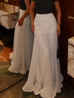 Elegant White Polka Dot Maxi Skirt Women High Waist Slim Ruffled Mermaid Skirt 2026 Summer Chic Y2k Party Long Skirts Streetwear