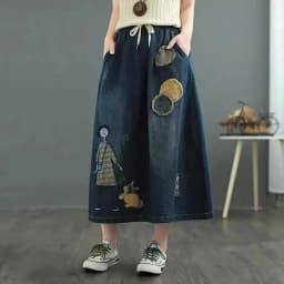 Summer New High Waist A-line Cowboy Skirt for Women Embroidery Slimming Versatile Fashion European American Style Half Skirts