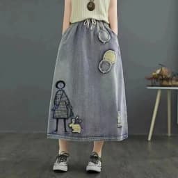Summer New High Waist A-line Cowboy Skirt for Women Embroidery Slimming Versatile Fashion European American Style Half Skirts