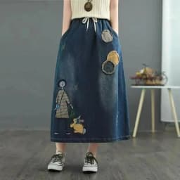 Summer New High Waist A-line Cowboy Skirt for Women Embroidery Slimming Versatile Fashion European American Style Half Skirts