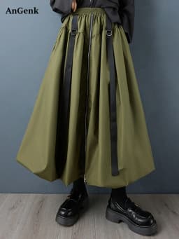 Black Vintage Zipper Pleated High Waist Skirt Women New Plus Size Fashion Loose Casual Long Skirts Clothes Sping Autumn 2026