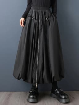 Black Vintage Zipper Pleated High Waist Skirt Women New Plus Size Fashion Loose Casual Long Skirts Clothes Sping Autumn 2026