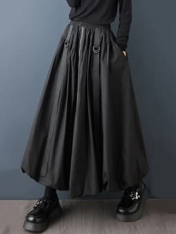Black Vintage Zipper Pleated High Waist Skirt Women New Plus Size Fashion Loose Casual Long Skirts Clothes Sping Autumn 2026
