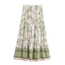 Vintage Boho Floral Print Tassel Maxi Skirt High Elastic A-Line Hippie Beach Summer Drawstring Waist Long Skirt