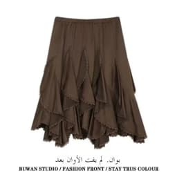 High Waist Asymmetrical Lace Trim Half Skirt for Women Spring Autumn Design Unique Splicing Slimming Versatile Skirt