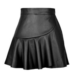 Women Faux Leather Skirts Elastic High Waist Ruffles Spliced Pleated Short Skirt Female Sexy Nightclub PU Leather Mini Skirt