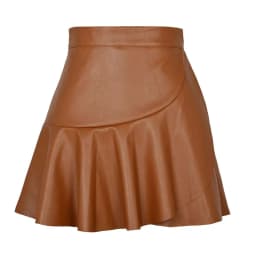 Women Faux Leather Skirts Elastic High Waist Ruffles Spliced Pleated Short Skirt Female Sexy Nightclub PU Leather Mini Skirt