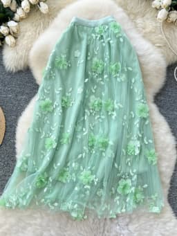 Elegant Embroidered Mesh Half Skirt High Waist Slimming A-Line Midi Skirt Commute Friendly Korean Style Polyester Fiber
