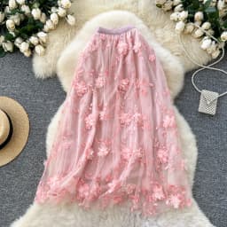 Elegant Embroidered Mesh Half Skirt High Waist Slimming A-Line Midi Skirt Commute Friendly Korean Style Polyester Fiber