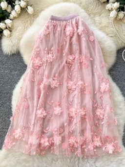 Elegant Embroidered Mesh Half Skirt High Waist Slimming A-Line Midi Skirt Commute Friendly Korean Style Polyester Fiber