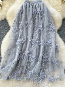 Elegant Embroidered Mesh Half Skirt High Waist Slimming A-Line Midi Skirt Commute Friendly Korean Style Polyester Fiber