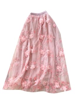 Elegant Embroidered Mesh Half Skirt High Waist Slimming A-Line Midi Skirt Commute Friendly Korean Style Polyester Fiber
