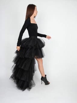 Women's High Low Tutu Skirts Sweet Elastic Waist Tulle Layered Ruffles Princess Petticoat Mesh Long Tiered Skirt For Prom Party